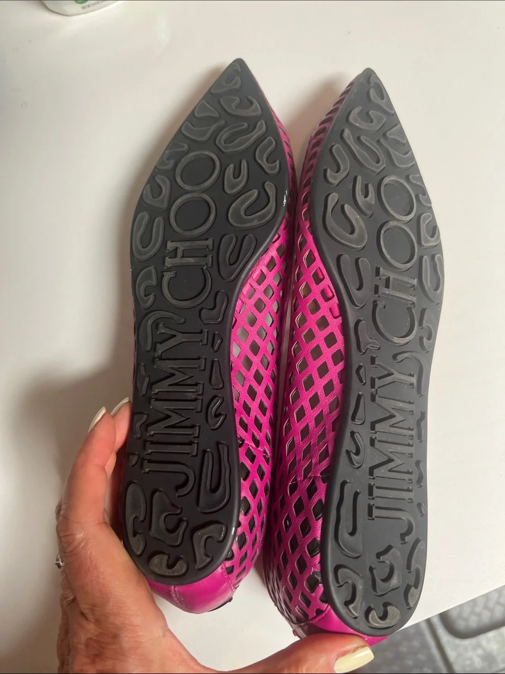 Jimmy Choo Fuchsia Laser-Cut Pointed Flats